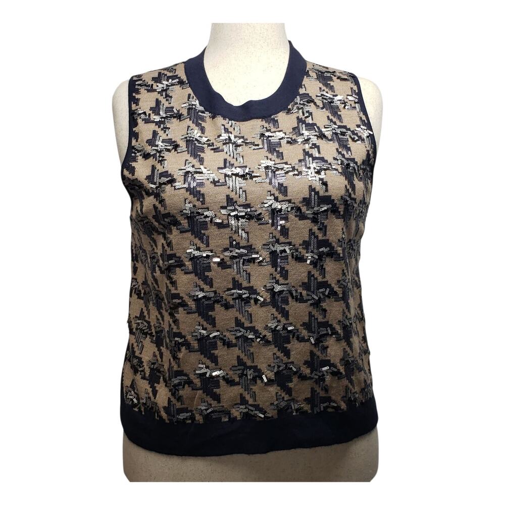 Ann Taylor XL Sequined Houndstooth Sweater Vest Preppy Dark Academia Office